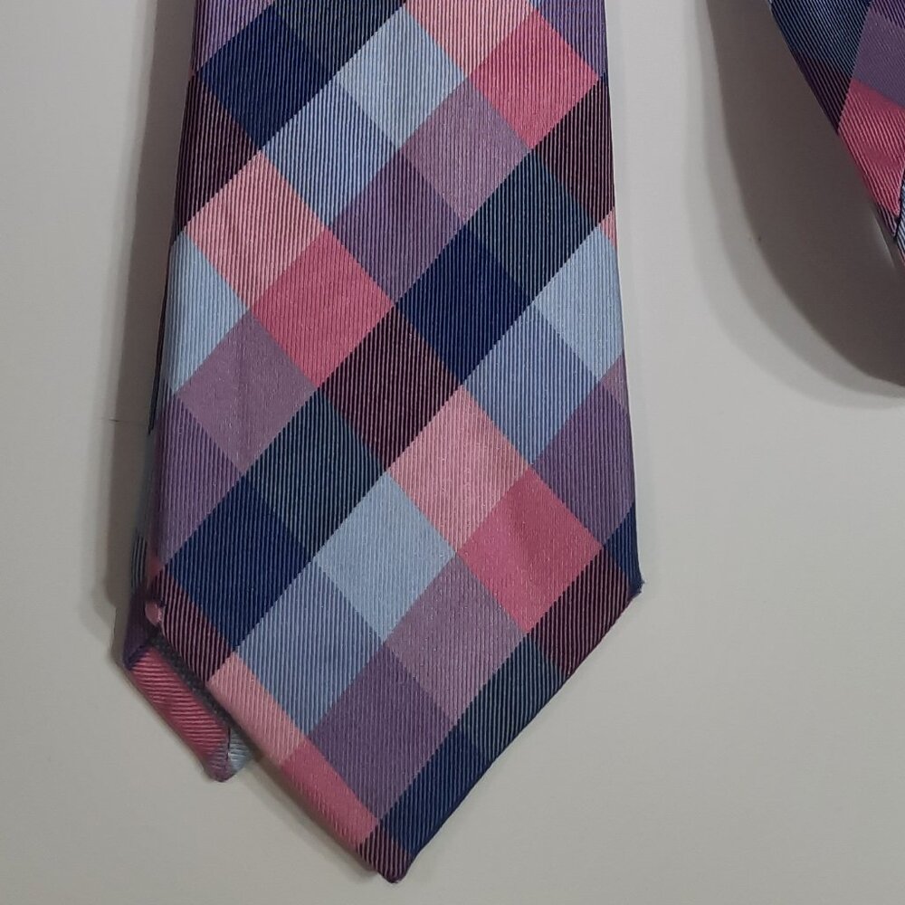J.Crew Silk Plaid Necktie Pink Blue Purple Wide Classic Men’s Dress Tie
